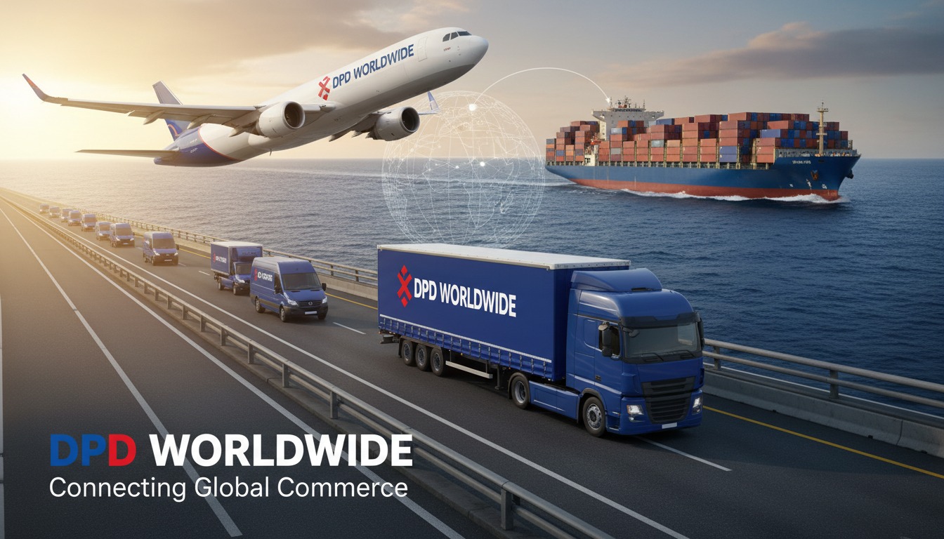DPD Worldwide multimodal transportation - truck, plane, and cargo ship