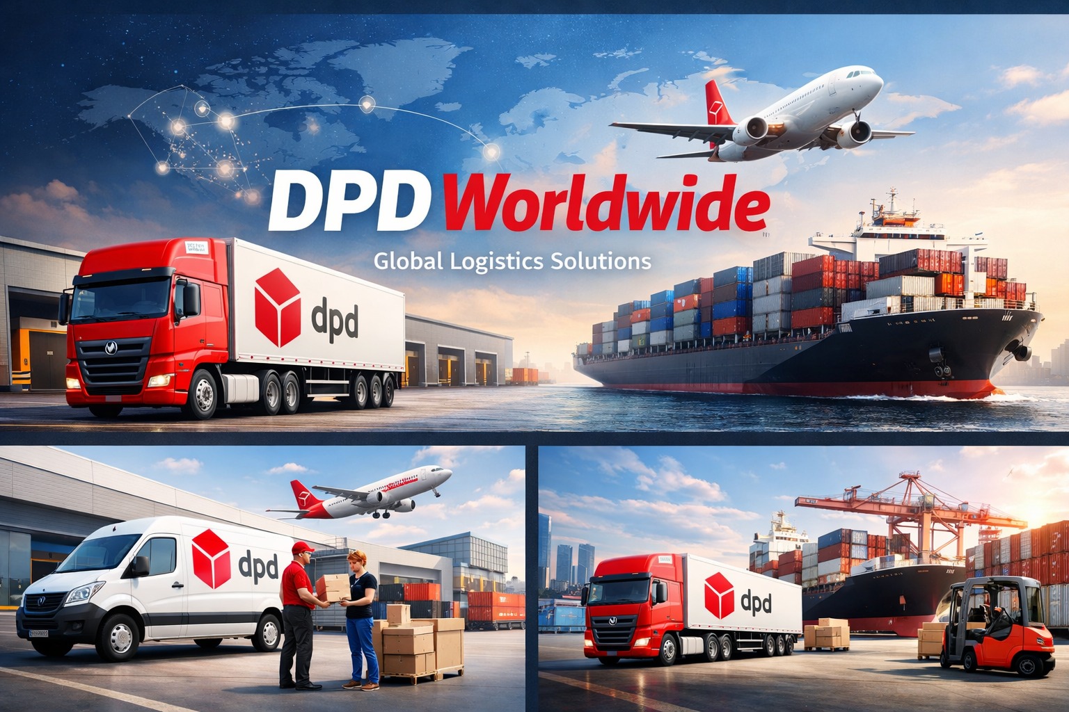 DPD Worldwide comprehensive logistics operations - 4 panel overview